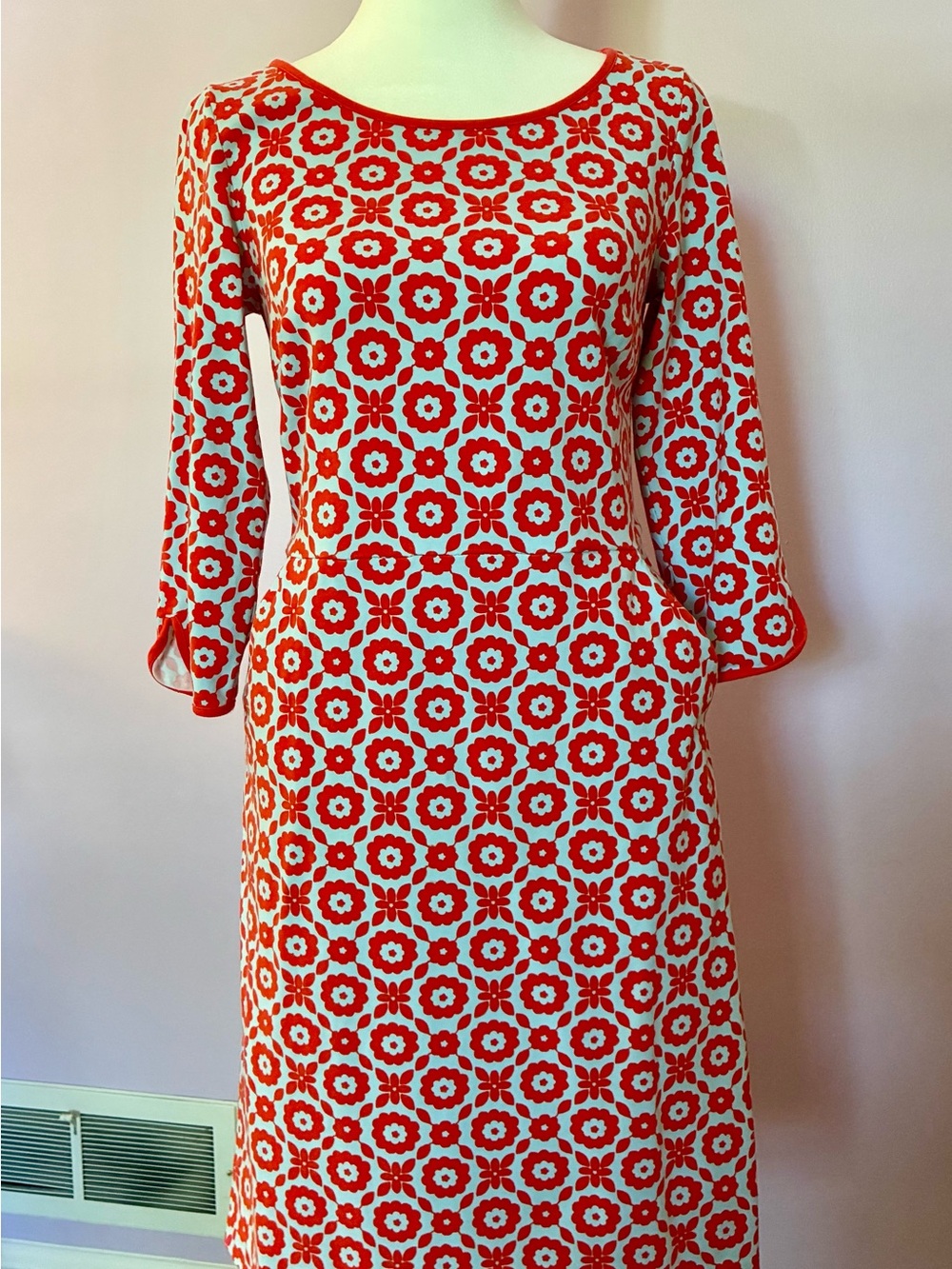 Boden Geometric Print 3/4 Sleeve Dress